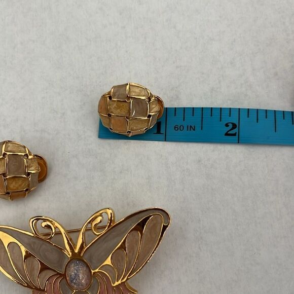 Vintage Enamel 3pc Set Butterfly Pin & Clip Earrings Pastels in GoldTone AVON - Picture 10 of 11